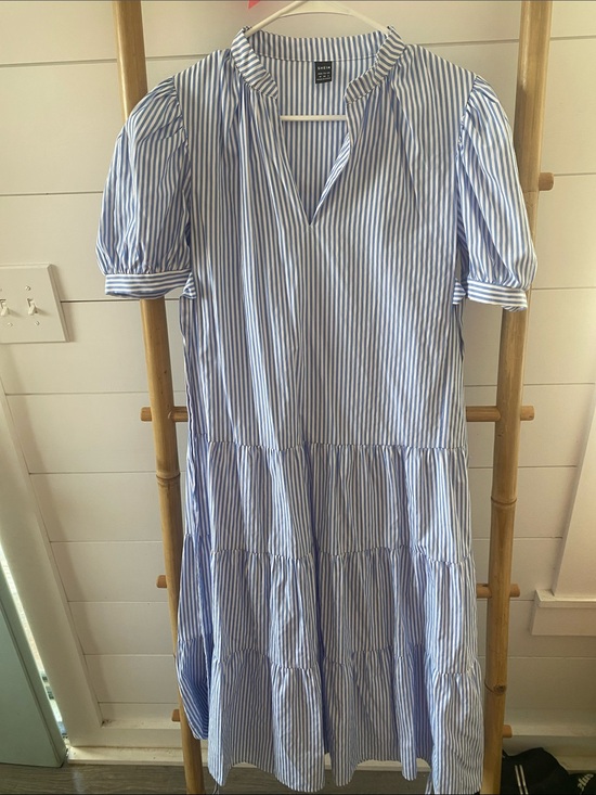 SHEIN Dresses & Skirts - SHEIN Light Blue and White Striped Tiered Midi Dress